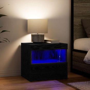Nachttisch mit LED-Lichtern Schwarz Eiche 50x40x45 cm