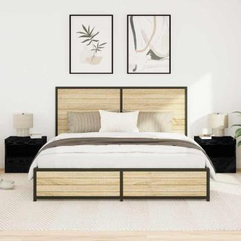 ARDEBO.de - Nachttische mit LED-Lichtern 2 Stück Schwarz Eiche 50x40x45 cm