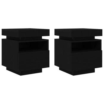 Nachttisch mit LED-Lichtern 2 Stück Schwarz Eiche 40x39x48,5 cm