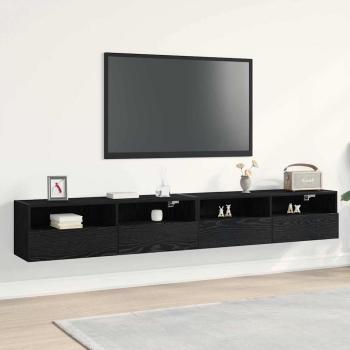 ARDEBO.de - TV-Wandregale 2 Stück Schwarz Eiche 100x30x30 cm Holzwerkstoff