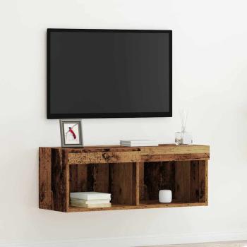 ARDEBO.de - TV-Wandregal mit LED-Lichtern aus altem Holz 80x30x30 cm