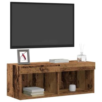 TV-Wandregal mit LED-Lichtern aus altem Holz 80x30x30 cm