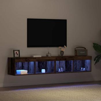 TV-Wandregale mit LED-Lichtern 2 Stück Alteiche 80x30x30 cm