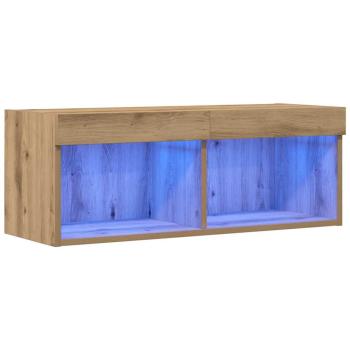 TV-Wandregal mit LED-Lichtern Artisan Eiche 80x30x30 cm