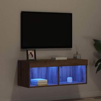 TV-Wandregal mit LED-Lichtern Artisan Eiche 80x30x30 cm