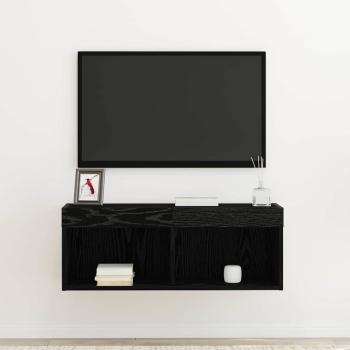 TV-Wandschrank mit LED-Lichtern Schwarz Eiche 80x30x30 cm