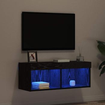 TV-Wandschrank mit LED-Lichtern Schwarz Eiche 80x30x30 cm
