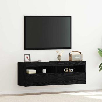 ARDEBO.de - TV-Wandanlagen mit LED-Leuchten 2 Stück Schwarz Eiche 60x30x40 cm