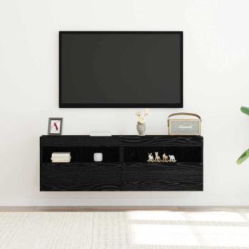 TV-Wandanlagen mit LED-Leuchten 2 Stück Schwarz Eiche 60x30x40 cm