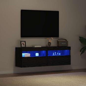 TV-Wandanlagen mit LED-Leuchten 2 Stück Schwarz Eiche 60x30x40 cm