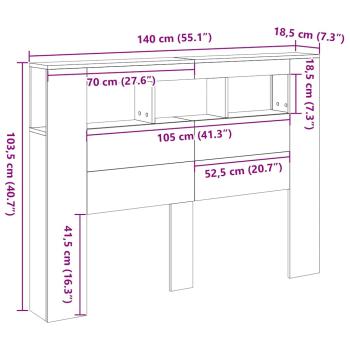 LED Kopfteil Schwarz Eiche 140x18,5x40 cm Holzwerkstoff