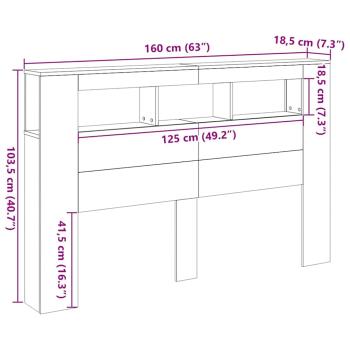 LED Kopfteil Schwarz Eiche 160x18,5x45 cm Holzwerkstoff