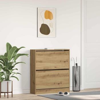 ARDEBO.de - Schuhschrank mit Klappschublade, geräucherte Eiche 80x21x87,5 cm