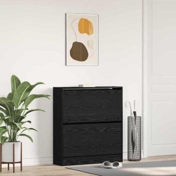 ARDEBO.de - Schuhschrank mit Klappschublade Schwarz Eiche 80x21x87,5 cm