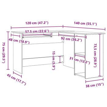 Schreibtisch Schwarz Eiche 120x140x75 cm aus Holz
