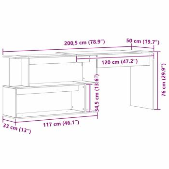 Schreibtisch Schwarz Eiche 200x50x76 cm Holzwerkstoff