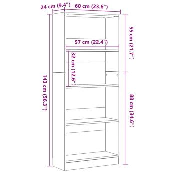 Schwarze Eichen-Bücherregal - 60 x 24 x 143 cm - Hergestellt aus Holzwerkstoff