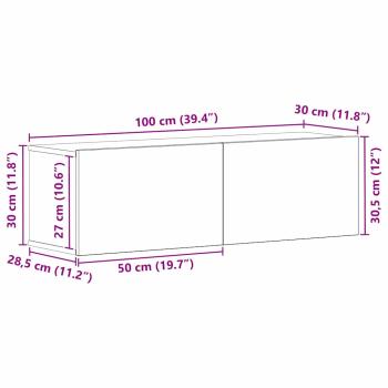 Schwarzer Eichen Wand-TV-Schrank 100x30x30 cm Aus Holzwerkstoff