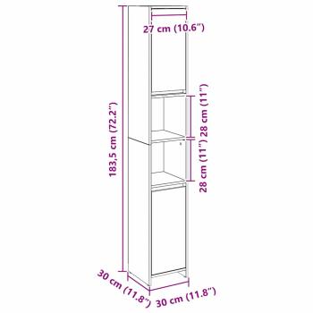 Badezimmer Schrank Schwarz Eiche 30x30x183,5 cm Holzwerkstoff