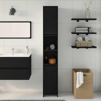 Badezimmer Schrank Schwarz Eiche 30x30x183,5 cm Holzwerkstoff