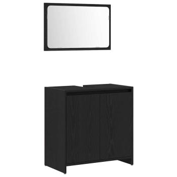 Badschrank mit Spiegel in Schwarz und Eiche 60x33x61 cm, aus Holzwerkstoff