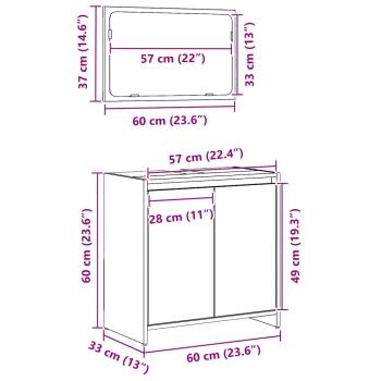 Badschrank mit Spiegel in Schwarz und Eiche 60x33x61 cm, aus Holzwerkstoff
