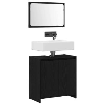Badschrank mit Spiegel in Schwarz und Eiche 60x33x61 cm, aus Holzwerkstoff