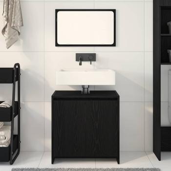 Badschrank mit Spiegel in Schwarz und Eiche 60x33x61 cm, aus Holzwerkstoff