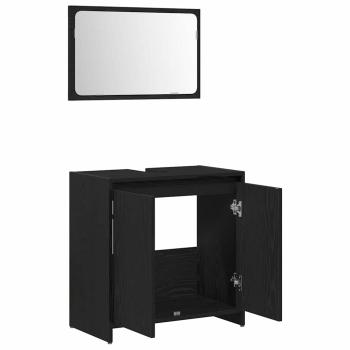 Badschrank mit Spiegel in Schwarz und Eiche 60x33x61 cm, aus Holzwerkstoff