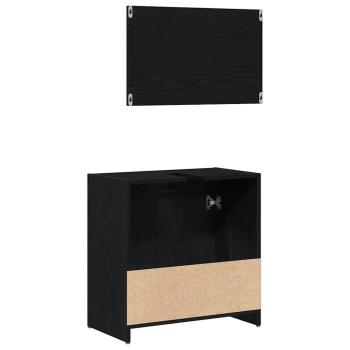 Badschrank mit Spiegel in Schwarz und Eiche 60x33x61 cm, aus Holzwerkstoff