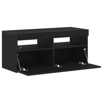 TV-Schrank mit LED-Lichtern, Schwarz, Eiche, 90x35x40 cm, Holzwerkstoff