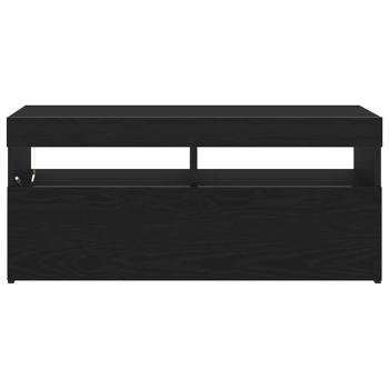 TV-Schrank mit LED-Lichtern, Schwarz, Eiche, 90x35x40 cm, Holzwerkstoff