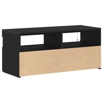 TV-Schrank mit LED-Lichtern, Schwarz, Eiche, 90x35x40 cm, Holzwerkstoff