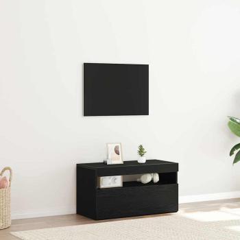 ARDEBO.de - TV-Schrank mit LED-Lichtern, Schwarz Eiche, 75x35x40 cm, Holzwerkstoff