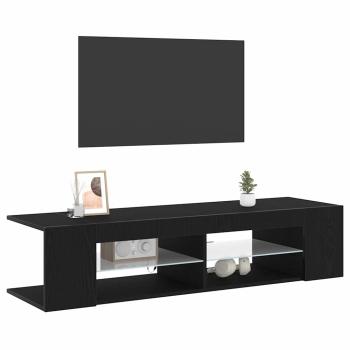 TV-Schrank schwarz mit LED-Lichtern aus Eiche 135x39x30cm aus Ingenieurholz