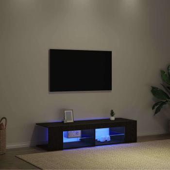 TV-Schrank schwarz mit LED-Lichtern aus Eiche 135x39x30cm aus Ingenieurholz