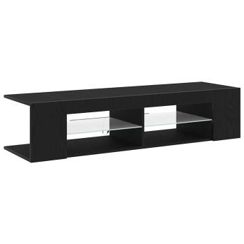 TV-Schrank schwarz mit LED-Lichtern aus Eiche 135x39x30cm aus Ingenieurholz