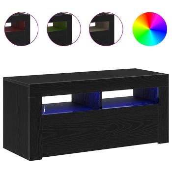 TV-Schrank mit LED-Lichtern, schwarz und Eiche, 90x39x30 cm, Holzwerkstoff