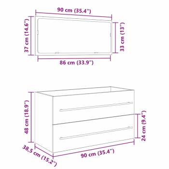 Waschbeckenschrank mit Spiegel Schwarz Eiche 90x45x1,5 cm Holzwerkstoff