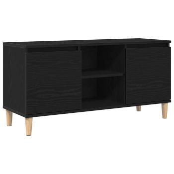 TV-Schrank mit Holzbeinen Schwarz Eiche 102x35x50 cm