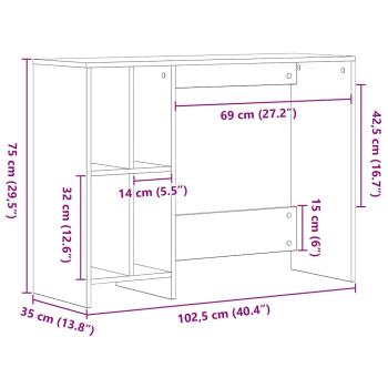Schreibtisch in schwarzer Eiche, 102,5 x 35 x 75 cm, aus Holzwerkstoff