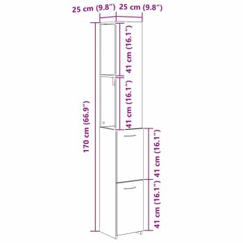Badezimmerschrank Schwarz Eiche 25x25x170 cm Holzwerkstoff