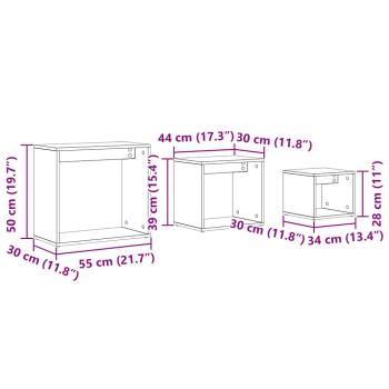 Beistelltische 3er Set Schwarz Eichenholz