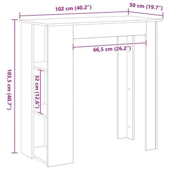 Bartisch mit Regal - Schwarz Eiche, 102x50x103,5 cm, Hergestellt aus Holzwerkstoff