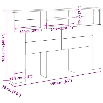 Kopfteilschrank in Schwarz Eiche - 160x19x103,5 cm Aus engineered Wood