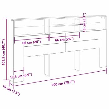 Schwarzes Eichenkopfteil Schrank, 200x19x103,5 cm, Holzwerkstoff