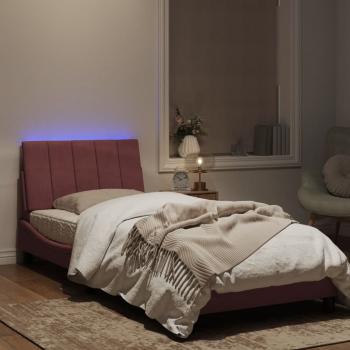 Bettgestell mit LED-Leuchten Rosa 90x200 cm Samt