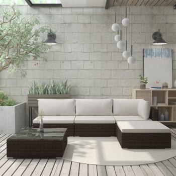ARDEBO.de - 5-tlg. Garten-Lounge-Set mit Auflagen Poly Rattan Braun
