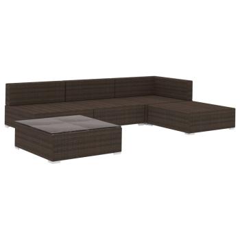 5-tlg. Garten-Lounge-Set mit Auflagen Poly Rattan Braun