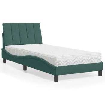 ARDEBO.de - Bett mit Matratze Dunkelgrün 90x190 cm Samt